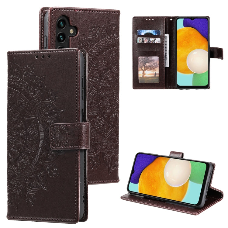 For Samsung Galaxy S25+ 5G Totem Flower Embossed Leather Phone Case with Lanyard(Brown) - Galaxy S25+ 5G Cases by buy2fix | Online Shopping UK | buy2fix