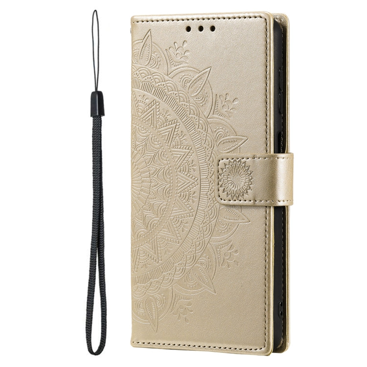 For Samsung Galaxy S25 Ultra 5G Totem Flower Embossed Leather Phone Case with Lanyard(Gold) by buy2fix
