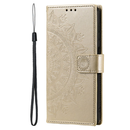 For Samsung Galaxy S25 Ultra 5G Totem Flower Embossed Leather Phone Case with Lanyard(Gold) by buy2fix
