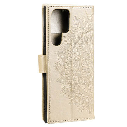 For Samsung Galaxy S25 Ultra 5G Totem Flower Embossed Leather Phone Case with Lanyard(Gold) by buy2fix