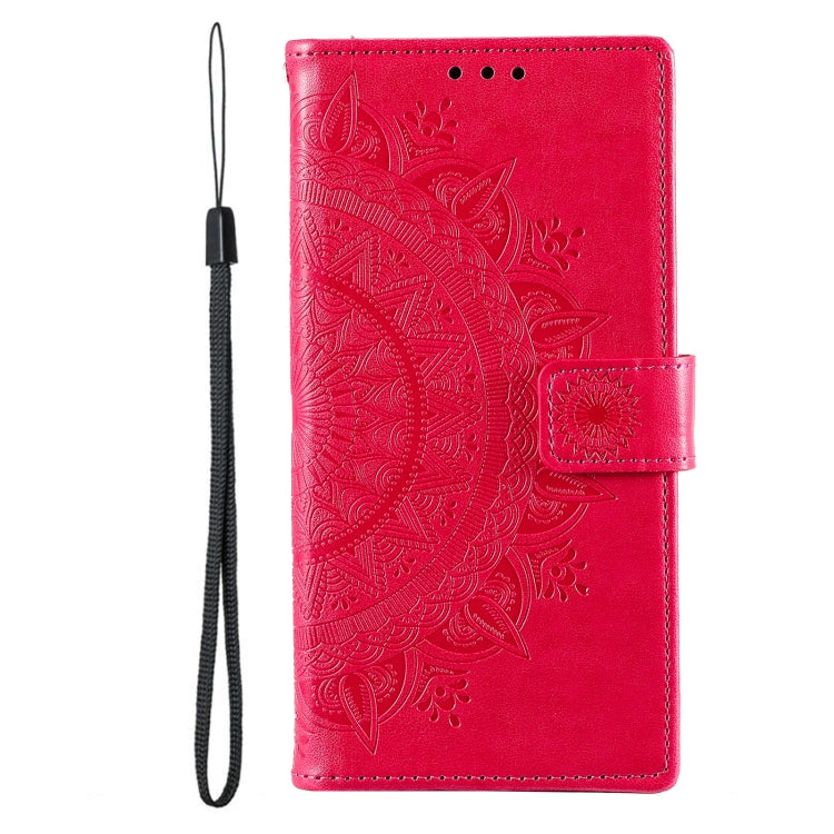For Samsung Galaxy S25 Ultra 5G Totem Flower Embossed Leather Phone Case with Lanyard(Red) by buy2fix