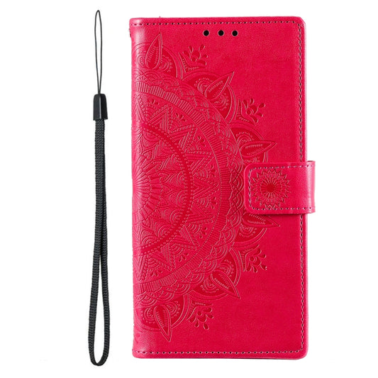 For Samsung Galaxy S25 Ultra 5G Totem Flower Embossed Leather Phone Case with Lanyard(Red) by buy2fix