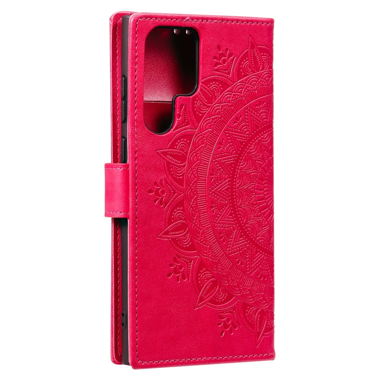 For Samsung Galaxy S25 Ultra 5G Totem Flower Embossed Leather Phone Case with Lanyard(Red) by buy2fix