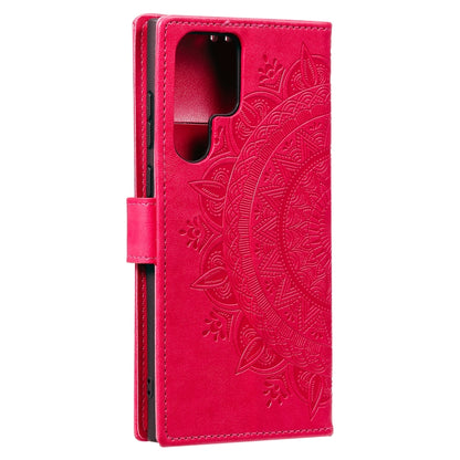 For Samsung Galaxy S25 Ultra 5G Totem Flower Embossed Leather Phone Case with Lanyard(Red) by buy2fix