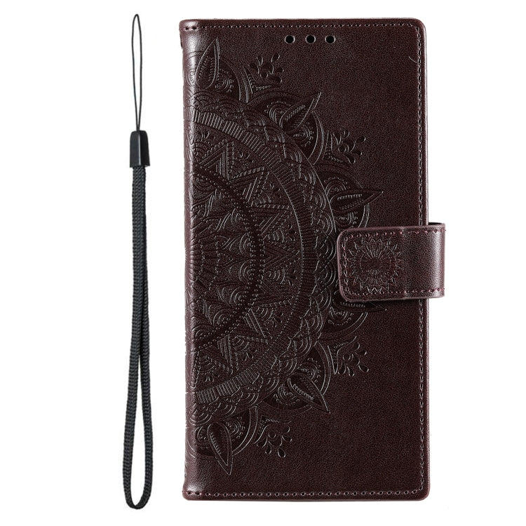 For Samsung Galaxy S25 Ultra 5G Totem Flower Embossed Leather Phone Case with Lanyard(Brown) by buy2fix