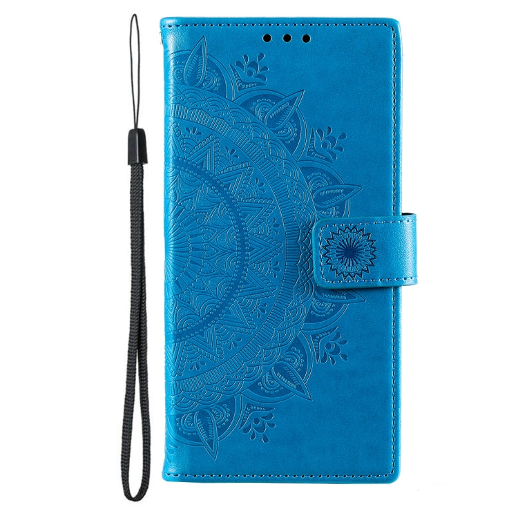 For Samsung Galaxy S25 Ultra 5G Totem Flower Embossed Leather Phone Case with Lanyard(Blue) by buy2fix