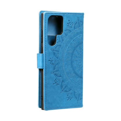 For Samsung Galaxy S25 Ultra 5G Totem Flower Embossed Leather Phone Case with Lanyard(Blue) by buy2fix