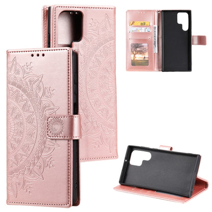 For Samsung Galaxy S25 Ultra 5G Totem Flower Embossed Leather Phone Case with Lanyard(Rose Gold) by buy2fix