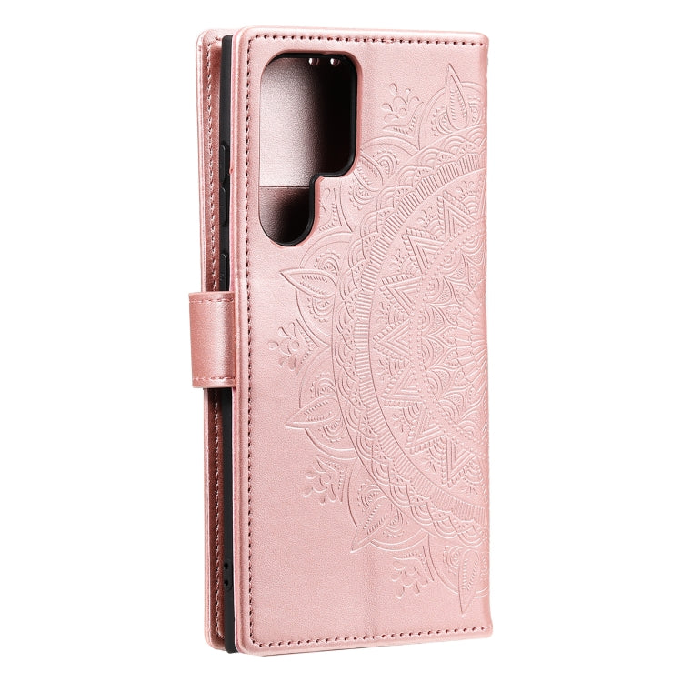 For Samsung Galaxy S25 Ultra 5G Totem Flower Embossed Leather Phone Case with Lanyard(Rose Gold) by buy2fix