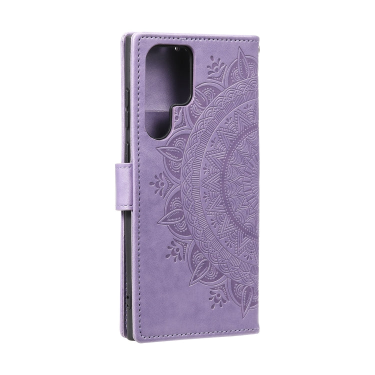 For Samsung Galaxy S25 Ultra 5G Totem Flower Embossed Leather Phone Case with Lanyard(Purple) by buy2fix