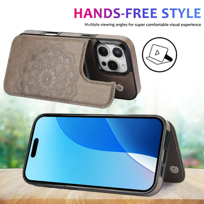 For iPhone 16 Pro Max Double Buckle Mandala Leather Wallet Back Cover Phone Case(Grey) by buy2fix