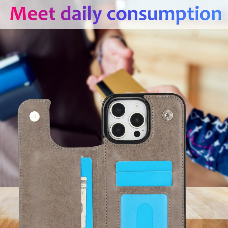 For iPhone 16 Pro Max Double Buckle Mandala Leather Wallet Back Cover Phone Case(Grey) by buy2fix