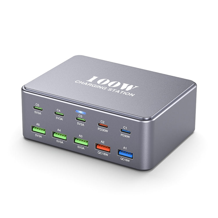 HW33 100W Type-C + USB 10-Port Desktop Fast Charger, Plug Type:US Plug - Multifunction Charger by buy2fix | Online Shopping UK | buy2fix