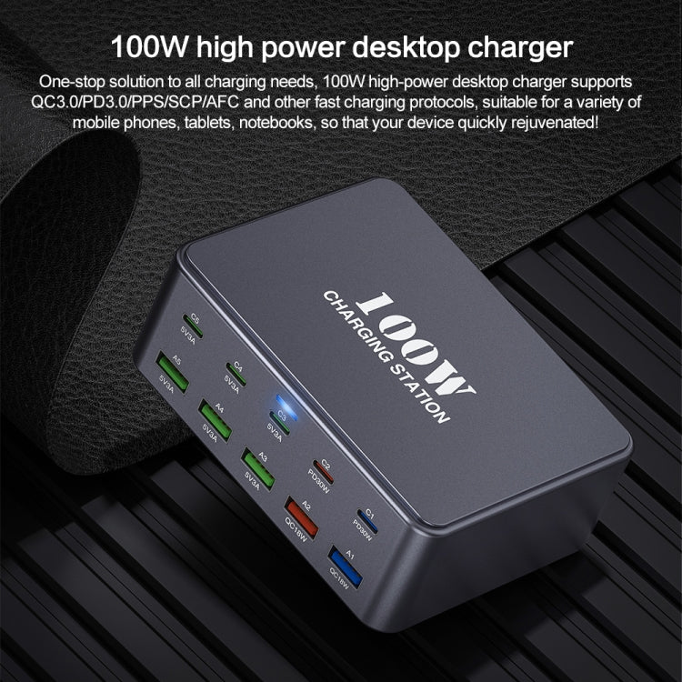 HW33 100W Type-C + USB 10-Port Desktop Fast Charger, Plug Type:EU Plug - Multifunction Charger by buy2fix | Online Shopping UK | buy2fix