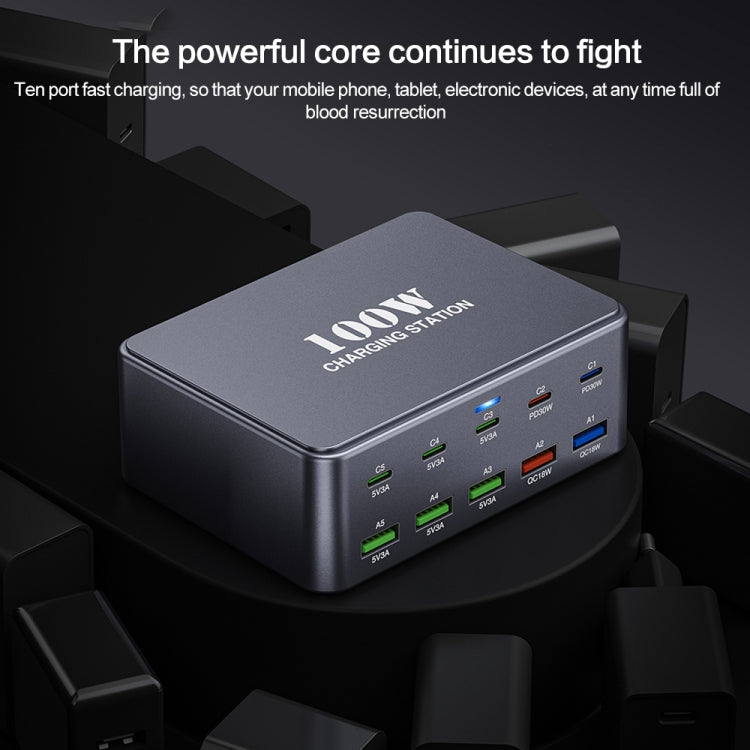 HW33 100W Type-C + USB 10-Port Desktop Fast Charger, Plug Type:EU Plug - Multifunction Charger by buy2fix | Online Shopping UK | buy2fix