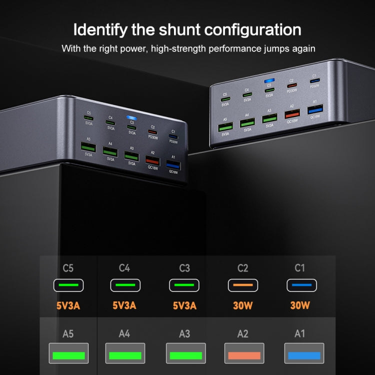 HW33 100W Type-C + USB 10-Port Desktop Fast Charger, Plug Type:EU Plug - Multifunction Charger by buy2fix | Online Shopping UK | buy2fix