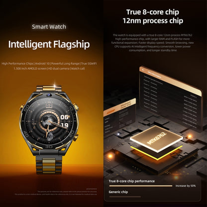 T7 1.508 inch 4G LTE Android 10 Smart Watch, 6GB+128GB, MTK6762 Octa Core, Support Heart Rate / Blood Oxygen(Gold) by buy2fix