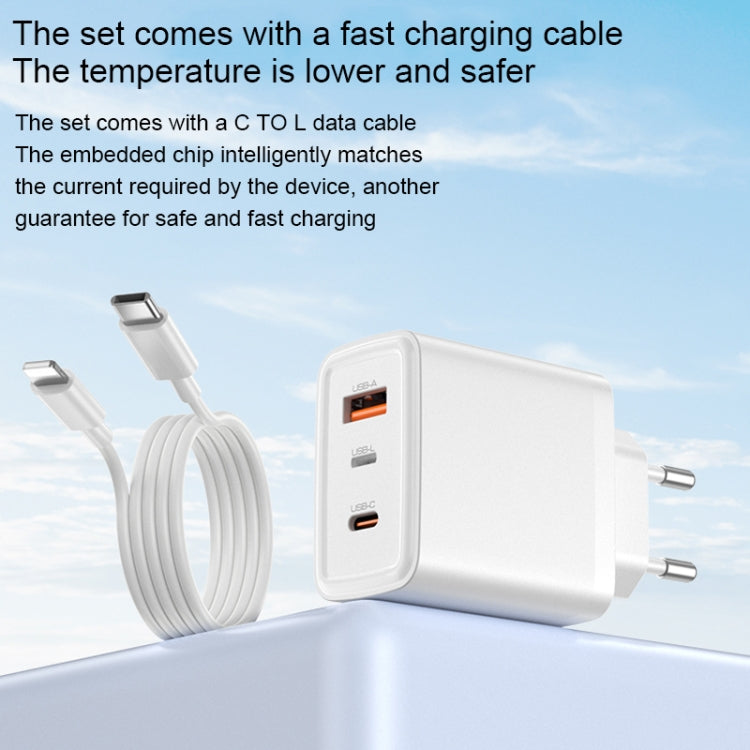 Yesido YC70 65W Type-C, USB, 8 Pin Reverse GaN Fast Charger with Type-C to 8 Pin Cable(EU Plug) - USB Charger by Yesido | Online Shopping UK | buy2fix