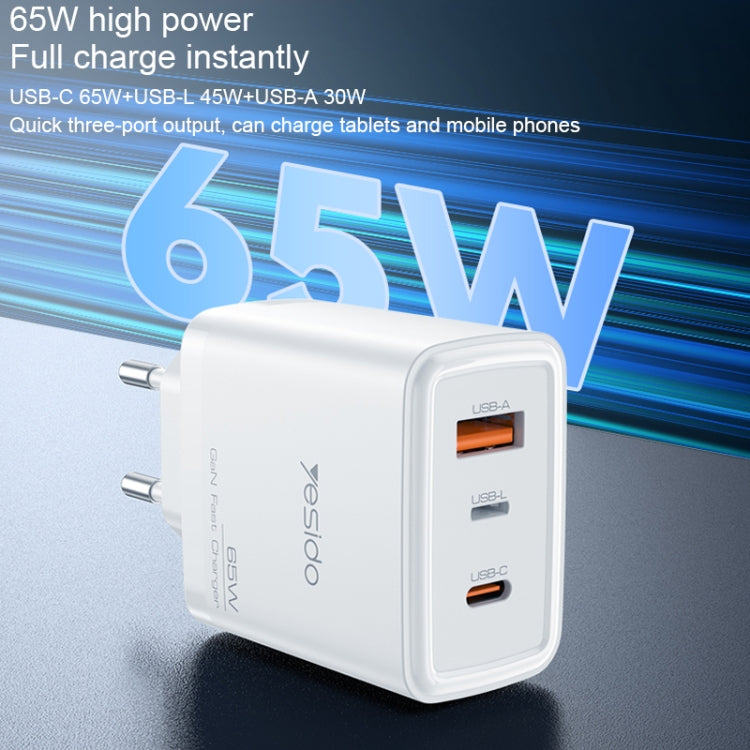 Yesido YC70 65W Type-C, USB, 8 Pin Reverse GaN Fast Charger with Type-C to 8 Pin Cable(EU Plug) - USB Charger by Yesido | Online Shopping UK | buy2fix