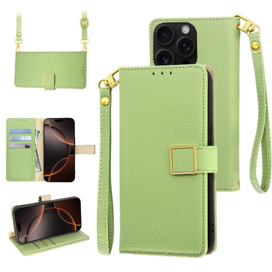 For iPhone 16 Pro Max Crossbody Litchi Texture Square Buckle Leather Phone Case(Green) by buy2fix