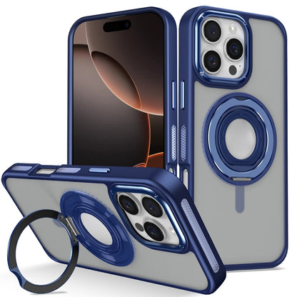 For iPhone 16 Pro Max Skin Feel Matte 360 Degree Rotating Silicone Ring Holder Phone Case(Royal Blue) - iPhone 16 Pro Max Cases by buy2fix | Online Shopping UK | buy2fix