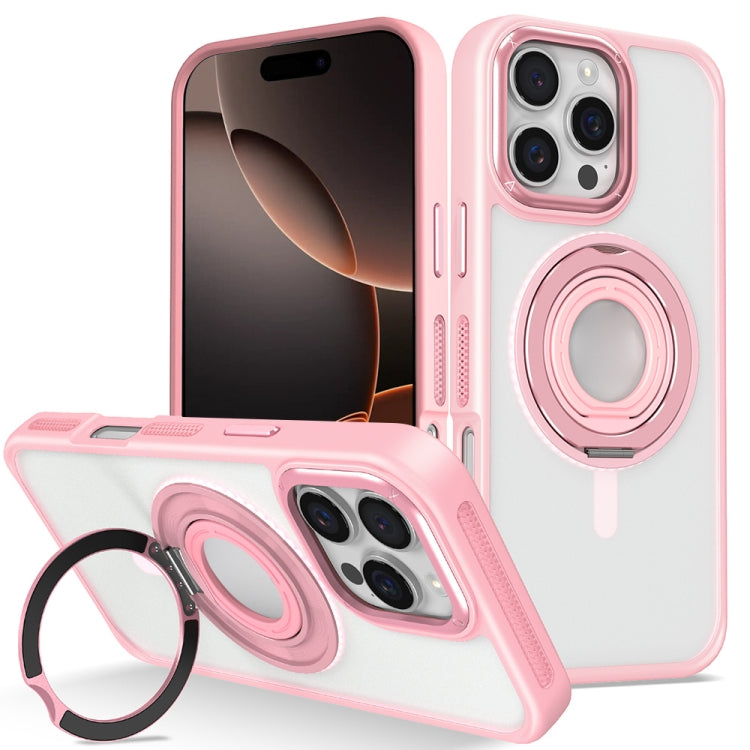 For iPhone 16 Pro Max Skin Feel Matte 360 Degree Rotating Silicone Ring Holder Phone Case(Pink) - iPhone 16 Pro Max Cases by buy2fix | Online Shopping UK | buy2fix