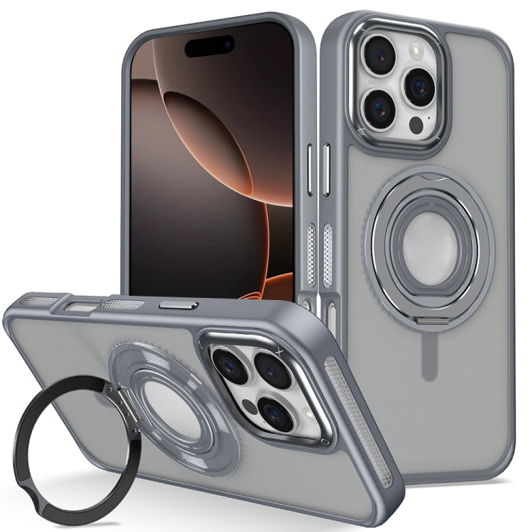 For iPhone 16 Pro Max Skin Feel Matte 360 Degree Rotating Silicone Ring Holder Phone Case(Grey) - iPhone 16 Pro Max Cases by buy2fix | Online Shopping UK | buy2fix
