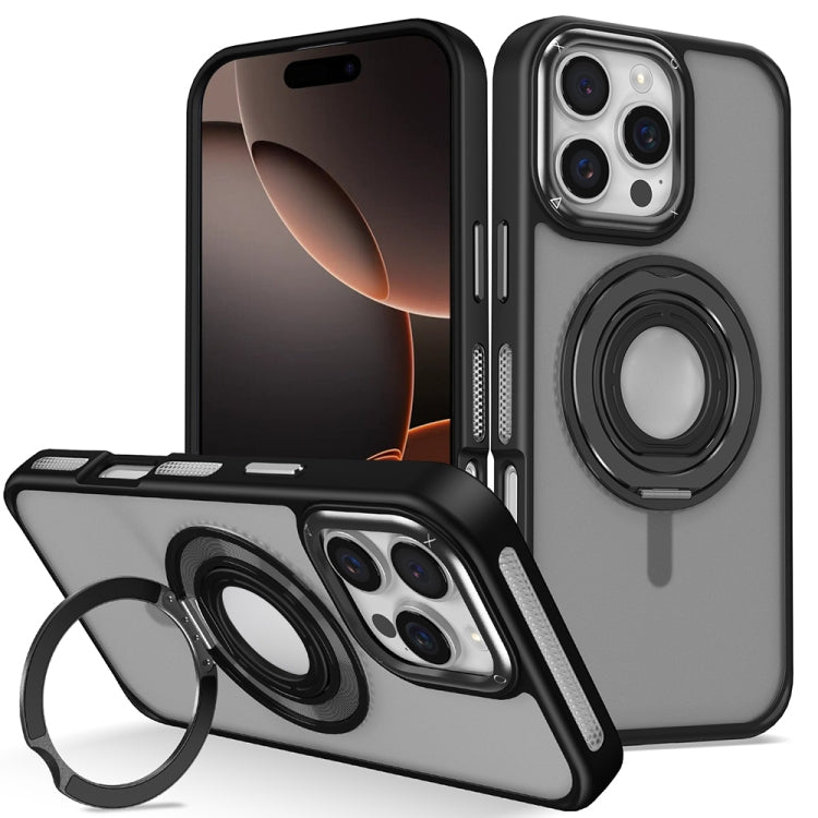 For iPhone 16 Pro Max Skin Feel Matte 360 Degree Rotating Silicone Ring Holder Phone Case(Black) - iPhone 16 Pro Max Cases by buy2fix | Online Shopping UK | buy2fix