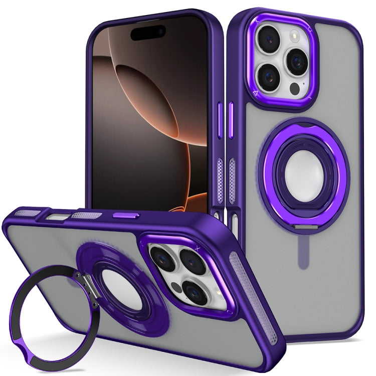 For iPhone 16 Pro Skin Feel Matte 360 Degree Rotating Silicone Ring Holder Phone Case(Purple) - iPhone 16 Pro Cases by buy2fix | Online Shopping UK | buy2fix