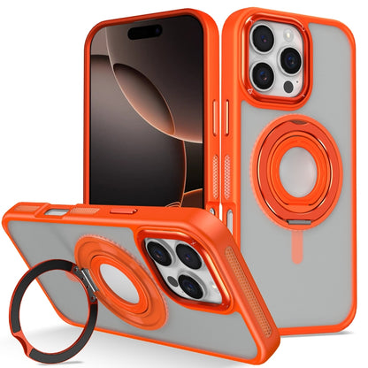For iPhone 16 Pro Skin Feel Matte 360 Degree Rotating Silicone Ring Holder Phone Case(Orange) - iPhone 16 Pro Cases by buy2fix | Online Shopping UK | buy2fix