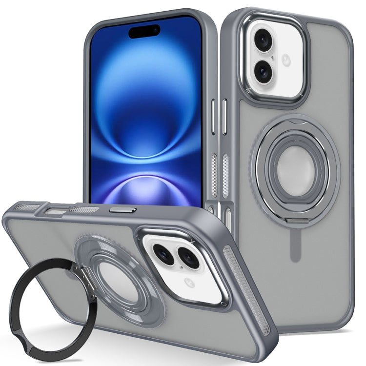 For iPhone 16 Plus Skin Feel Matte 360 Degree Rotating Silicone Ring Holder Phone Case(Grey) - iPhone 16 Plus Cases by buy2fix | Online Shopping UK | buy2fix