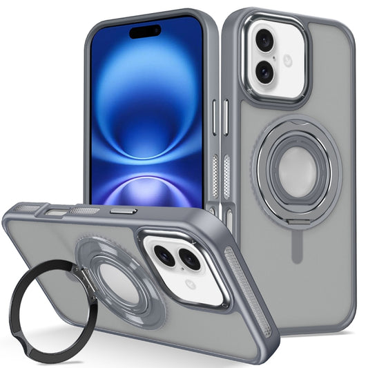 For iPhone 16 Plus Skin Feel Matte 360 Degree Rotating Silicone Ring Holder Phone Case(Grey) - iPhone 16 Plus Cases by buy2fix | Online Shopping UK | buy2fix