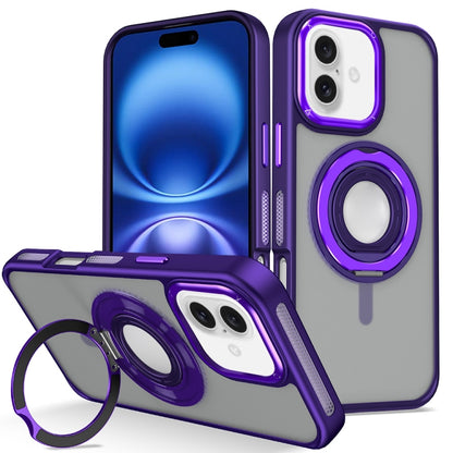 For iPhone 16 Skin Feel Matte 360 Degree Rotating Silicone Ring Holder Phone Case(Purple) - iPhone 16 Cases by buy2fix | Online Shopping UK | buy2fix