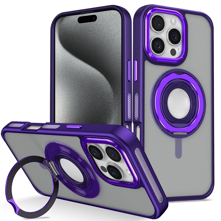 For iPhone 15 Pro Max Skin Feel Matte 360 Degree Rotating Silicone Ring Holder Phone Case(Purple) - iPhone 15 Pro Max Cases by buy2fix | Online Shopping UK | buy2fix