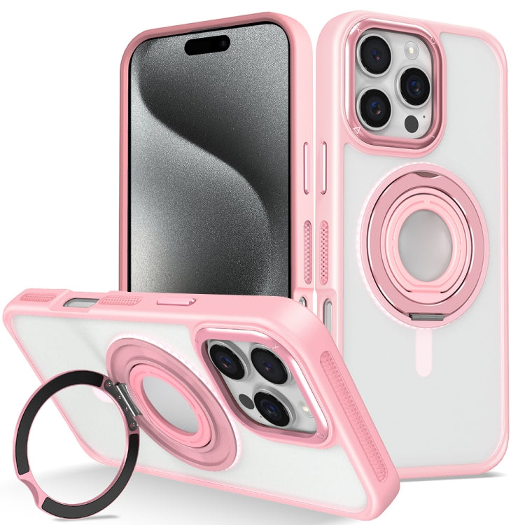 For iPhone 15 Pro Max Skin Feel Matte 360 Degree Rotating Silicone Ring Holder Phone Case(Pink) - iPhone 15 Pro Max Cases by buy2fix | Online Shopping UK | buy2fix