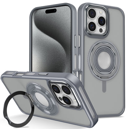 For iPhone 15 Pro Max Skin Feel Matte 360 Degree Rotating Silicone Ring Holder Phone Case(Grey) - iPhone 15 Pro Max Cases by buy2fix | Online Shopping UK | buy2fix
