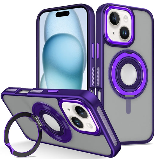 For iPhone 15 Plus Skin Feel Matte 360 Degree Rotating Silicone Ring Holder Phone Case(Purple) - iPhone 15 Plus Cases by buy2fix | Online Shopping UK | buy2fix