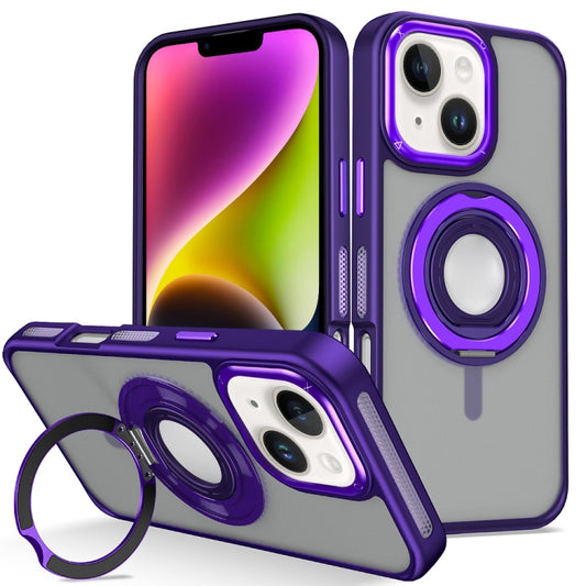 For iPhone 14 Skin Feel Matte 360 Degree Rotating Silicone Ring Holder Phone Case(Purple) - iPhone 14 Cases by buy2fix | Online Shopping UK | buy2fix