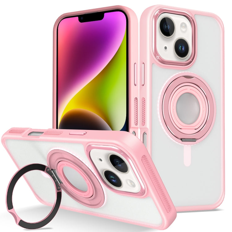 For iPhone 14 Skin Feel Matte 360 Degree Rotating Silicone Ring Holder Phone Case(Pink) - iPhone 14 Cases by buy2fix | Online Shopping UK | buy2fix