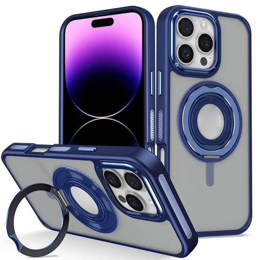 For iPhone 14 Pro Max Skin Feel Matte 360 Degree Rotating Silicone Ring Holder Phone Case(Royal Blue) - iPhone 14 Pro Max Cases by buy2fix | Online Shopping UK | buy2fix