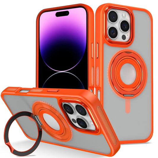 For iPhone 14 Pro Max Skin Feel Matte 360 Degree Rotating Silicone Ring Holder Phone Case(Orange) - iPhone 14 Pro Max Cases by buy2fix | Online Shopping UK | buy2fix