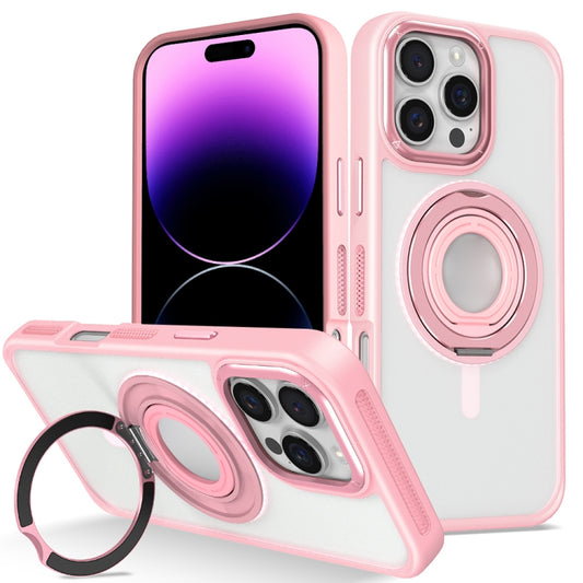For iPhone 14 Pro Max Skin Feel Matte 360 Degree Rotating Silicone Ring Holder Phone Case(Pink) - iPhone 14 Pro Max Cases by buy2fix | Online Shopping UK | buy2fix