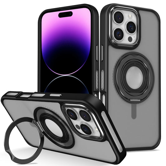 For iPhone 14 Pro Max Skin Feel Matte 360 Degree Rotating Silicone Ring Holder Phone Case(Black) - iPhone 14 Pro Max Cases by buy2fix | Online Shopping UK | buy2fix