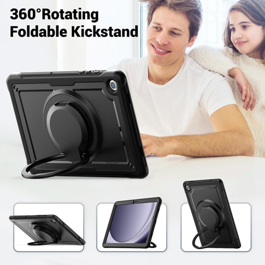 For Samsung Galaxy Tab A9+ Honeycomb Hybrid Tablet Case with Handle Holder & Strap(Black) - Galaxy Tab A9+ by buy2fix | Online Shopping UK | buy2fix