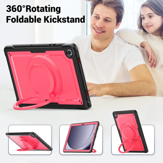 For Samsung Galaxy Tab A9+ Honeycomb Hybrid Tablet Case with Handle Holder & Strap(Rose Red) - Galaxy Tab A9+ by buy2fix | Online Shopping UK | buy2fix