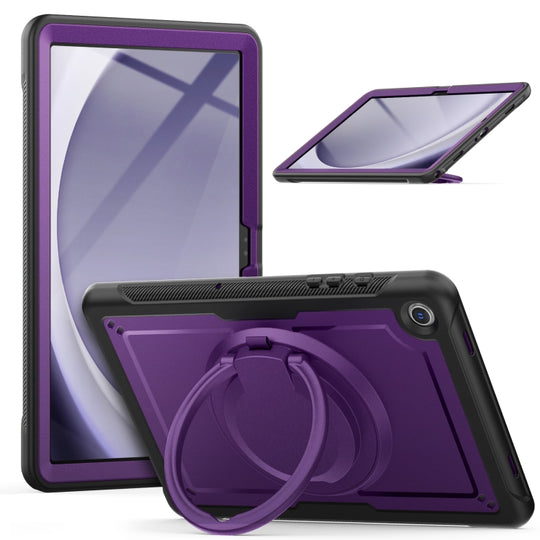 For Samsung Galaxy Tab A11+ / A9+ Honeycomb Hybrid Tablet Case with Handle Holder & Strap(Purple)