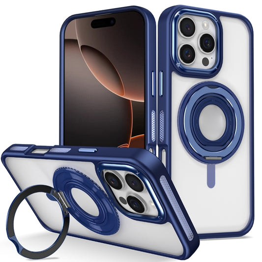 For iPhone 16 Pro Max Skin Feel Transparent 360 Degree Rotating Silicone Ring Holder Phone Case(Royal Blue) - iPhone 16 Pro Max Cases by buy2fix | Online Shopping UK | buy2fix