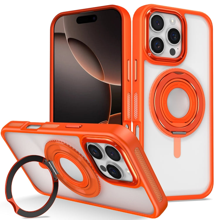 For iPhone 16 Pro Max Skin Feel Transparent 360 Degree Rotating Silicone Ring Holder Phone Case(Orange) by buy2fix