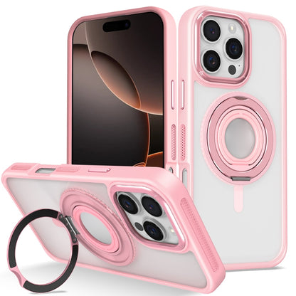 For iPhone 16 Pro Max Skin Feel Transparent 360 Degree Rotating Silicone Ring Holder Phone Case(Pink) by buy2fix