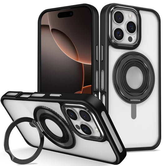 For iPhone 16 Pro Max Skin Feel Transparent 360 Degree Rotating Silicone Ring Holder Phone Case(Black) by buy2fix